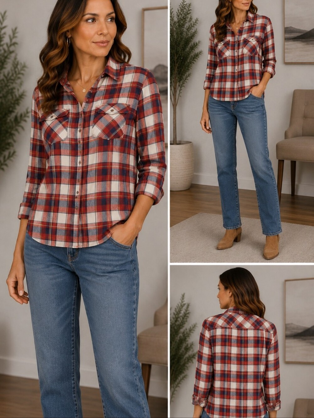 Billabong REVERSIBLE Red White and Blue Plaid Button-Down Shirt